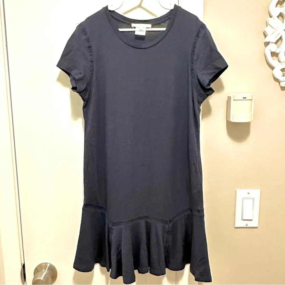Chloe Knit Drop Waist Navy Blue T Shirt Flare Dress Girls 10 Trim Detail Casual